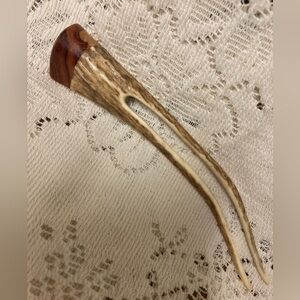 Antler Carved Wood Topped 6” Hair-fork by Grahtoe Studios